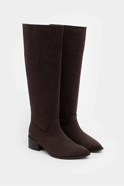 NİŞANTAŞI SHOES Γυναικείες μπότες με κοντό τακούνι Herbert Brown Suede με μυτερή μύτη