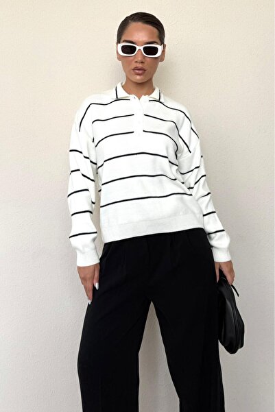 Madmext Γυναικείο πλεκτό πουλόβερ με ριγέ λαιμόκοψη σε χρώμα κόκκινο MG2470