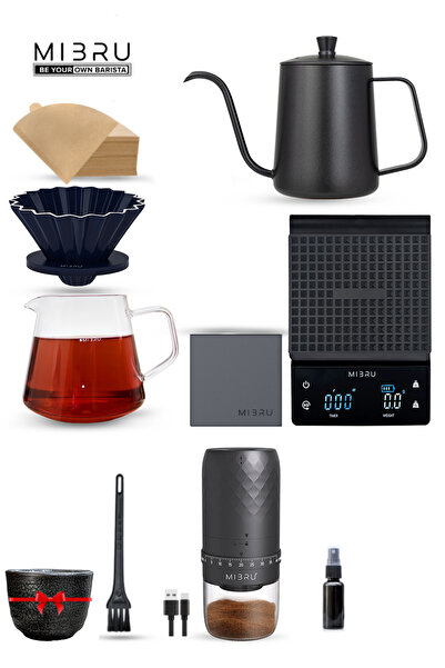 MIBRU V60 Coffee Pour Over 09 Set Includ Filter & Premium Accessories With Electric Grinder, Coffee Maker