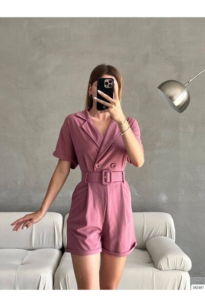 rengastyle Salopetă colorată cu pantaloni scurți din crepon pentru damă - cu ...