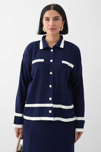 InStyle Трикотажний костюм темно-синього кольору - смугаста спідниця та кардиган