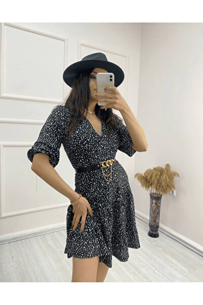 merysare Rochie cu guler dublu și curea cu model