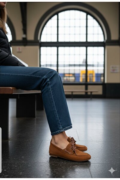 Bufu Loa Taba Süet Babet Bağcıklı İnce Taban Loafer