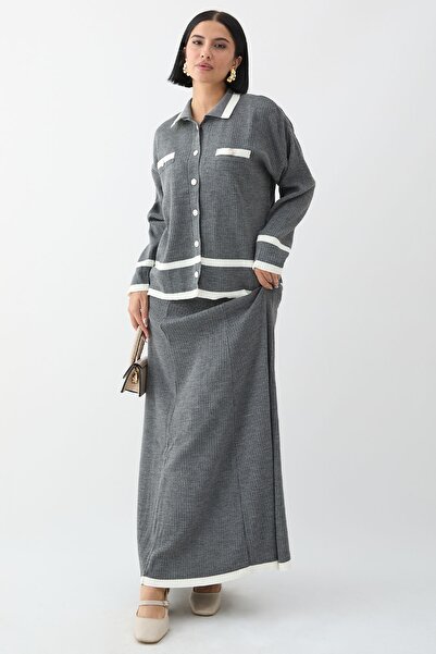 InStyle Антрацитовий светр-костюм зі смугастим кардиганом на подолі