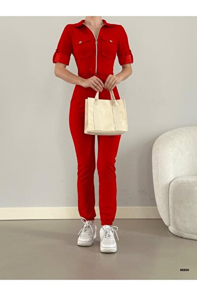 merysare Crepe Fabric Women's Jumpsuit with Zipper and Belt - Imported Pocket Detail, Color Options