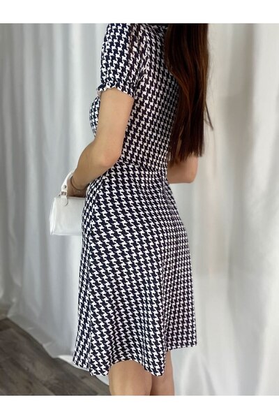 merysare Houndstooth Patterned Crepe Dress - Collar Detail