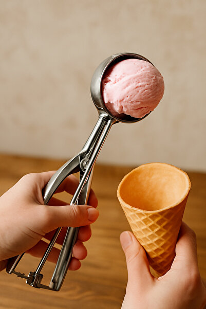 ceviz home züccaciye tekstil ltd şirketi Orta Boy Paslanmaz Çelik Dondurma Kaşığı – Pratik Yaylı Mekanizmalı