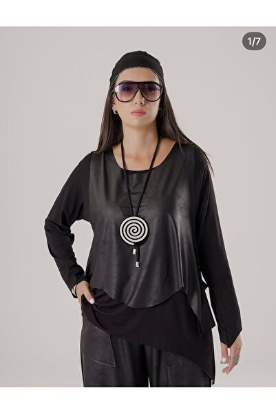 MODA Deri yelekli bluz kolyeli beyaz