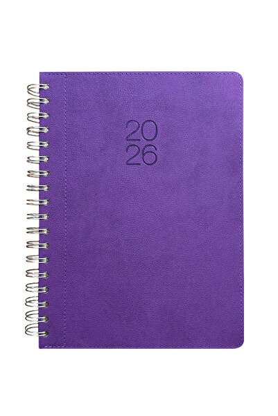 KILAVUZ REKLAM 17x24 Cm Termo Deri Spiralli Günlük 2026 Ajanda Mor