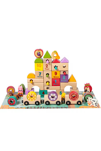 Ludinoo Set Educațional cu Blocuri – Ferma Colorată din Lemn