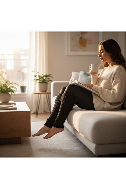 ACSEND Kadın Tozluk Siyah Püsküllü Dizlik Çorap – Rahat, Günlük Spor Bot Çorabı, Penye