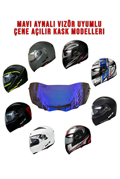 NCR Çene Açılır Kask Vizör Camı (Mavi Aynalı)