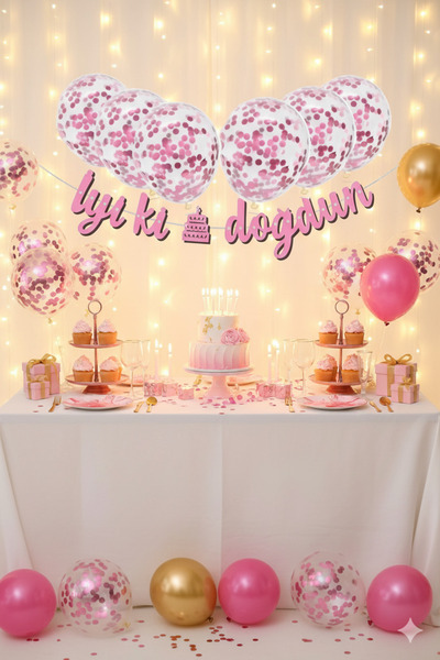 Deniz Party Store Pembe Konfetili Şeffaf Balon Pembe Iyi Ki Doğdun Kaligrafi ...