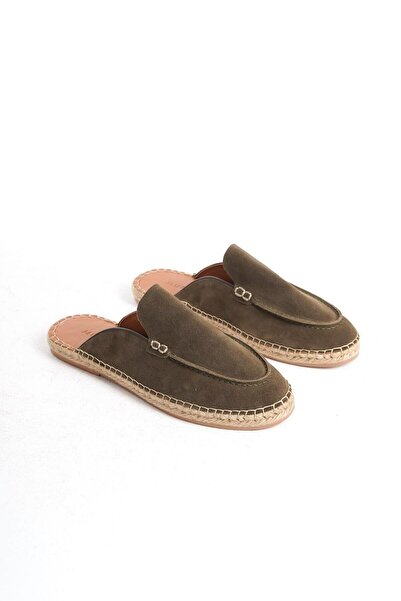 Mubiano Παντόφλες από γνήσιο δέρμα καλοκαιρινό ανδρικό σουέτ με κλειστή σόλα από γιούτα χακί εσπαντρίλια -MSSR3416-HK