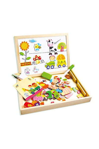 Ludinoo Tablă magnetică multifuncțională cu piese din lemn – joc educativ 2 î...