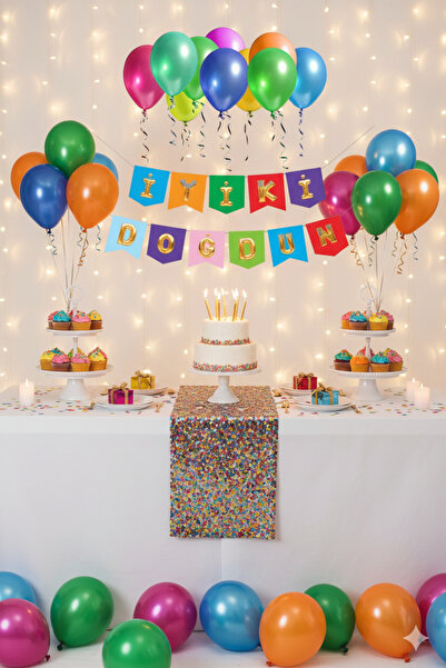 Deniz Party Store Karışık Renkli Balonlu ( Harf Balon Görünümlü Gold Folyo ) ...