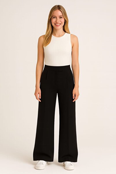 enmodaiçgiyim Promotion Price Black Women's High Waist Lycra Velcro Closure Palazzo Wide Leg Pants