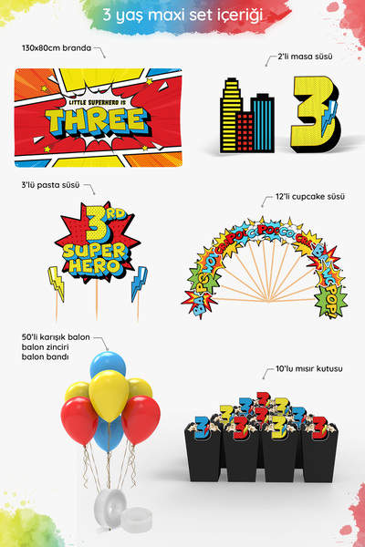 Hey Parti Superhero Birthday Party Set (3 Years Old, 4 Years Old, 5 Years Old Spider-Man Birthday Concept) - Maxi