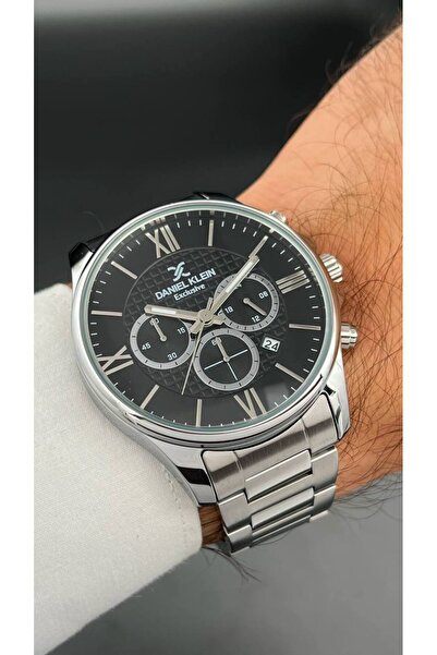 Daniel Klein Silver Black Color Exclusive Men's Wristwatch 3 Atm Water Resist...