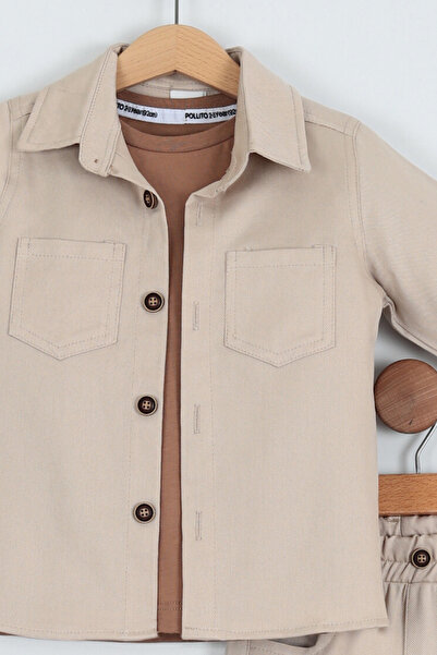 Pollito Boy's Cotton Shirt T-shirt Trousers 3-Piece Bottom Top Set