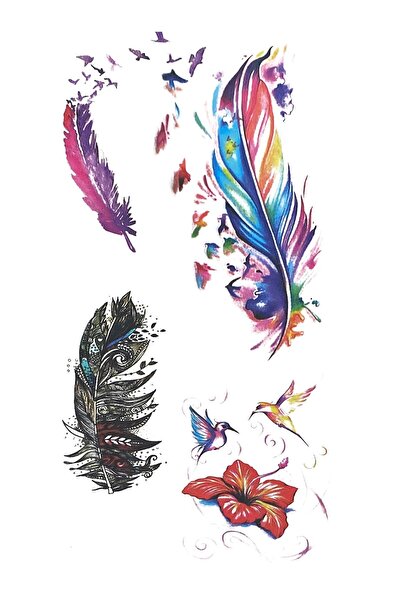 BiWini Renkli Tüy Ve Uçan Kuş Tattoo Geçici Dövme Bilek Boyun Kol Bacak Ve Göğüs Erkek Kadın