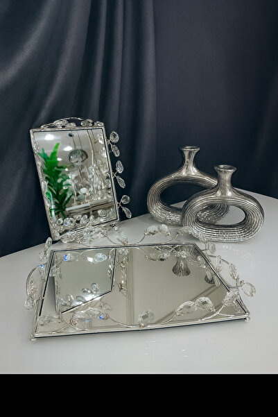 Elta Collection 2 li Gümüş Renk Çok Amaçlı Aynalı Dekoratif Tepsi Söz, Nişan – Kahve Sunum & Şık Dekor