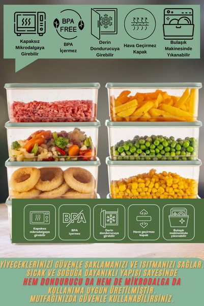 Stile Cucina 8-Piece Refrigerator Organizer Organizer Freezer Storage Container Suitable for Microwave