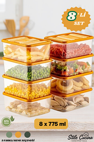 Stile Cucina 8-Piece Refrigerator Organizer Organizer Freezer Storage Container Suitable for Microwave