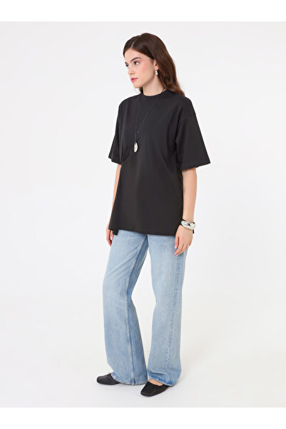 Benin Βαμβακερό γυναικείο μπλουζάκι με λεπτομέρεια με κορδόνι - Μαύρο - Benin