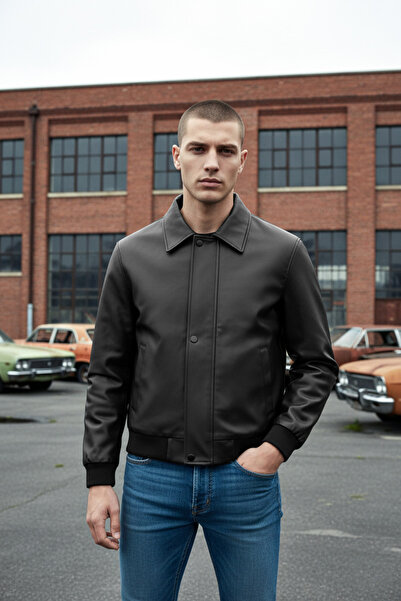 GAREN ΑΝΔΡΙΚΟ ΚΑΦΕ ΔΕΡΜΑΤΙΝΟ ΠΑΛΤΟ ΜΕ ΛΕΠΤΟΜΕΡΗ ΠΕΡΙΛΗΨΗ ΚΑΙ ΜΠΟΥΦΑΝΙΑ ΜΕ ΦΕΡΜΟΥΑΡ