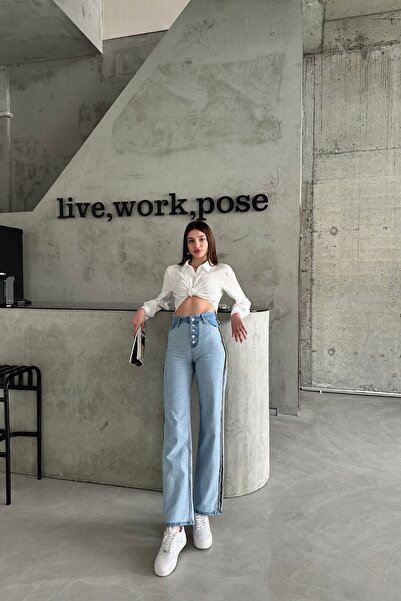 XRAY JEANS Kadın Ters Dikişli Palazzo Buz Mavi Kot Pantolon