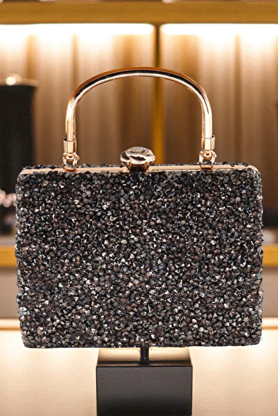 HFKY Geantă de seară elegantă cu pietre de cristal, din platină - ry0190