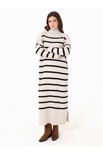 Benin فستان حجاب محبوك بياقة مدورة ومفصل - حجر - بنين