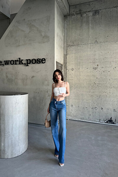 XRAY JEANS Жіночі широкі сині джинси з розрізом на талії