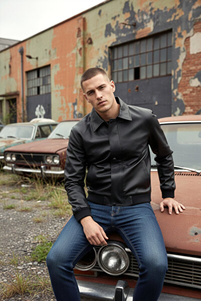 GAREN ΑΝΔΡΙΚΟ ΚΑΦΕ ΔΕΡΜΑΤΙΝΟ ΠΑΛΤΟ ΜΕ ΛΕΠΤΟΜΕΡΗ ΠΕΡΙΛΗΨΗ ΚΑΙ ΜΠΟΥΦΑΝΙΑ ΜΕ ΦΕΡΜΟΥΑΡ