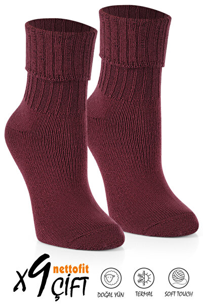 nettofit 9 Çift Kışlık Kadın Yünlü Uyku Çorabı Soft Touch