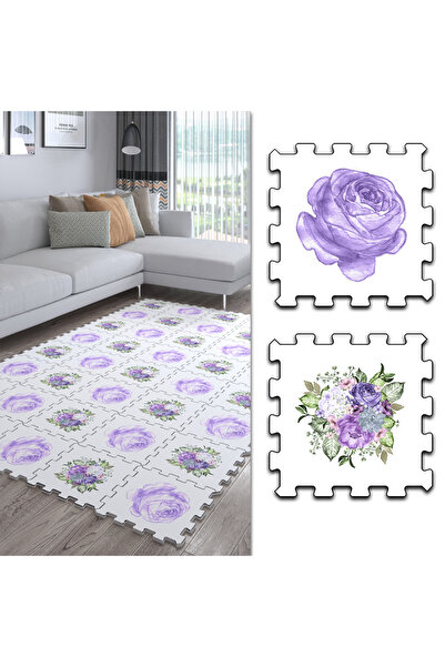 DECOZEYN Lila Çiçek Dedenli Halı Kaymaz Taban Halı Modelleri Modern Tasarımla...