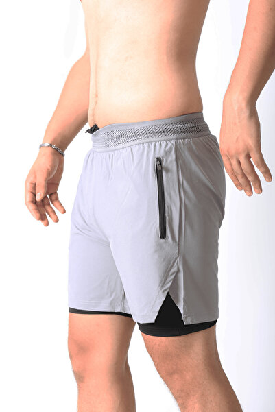 Man Of Man | 2 Li Paket Gym Ve Fitness Astarlı Taytlı Şort | Gizli Cep Detaylı
