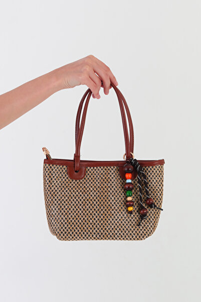 GUONN Geantă de mână și de umăr cu detalii din mărgele din paie de orhidee - ...