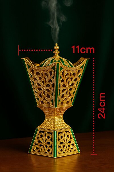 ALMASA Luxury incense burner, golden and green