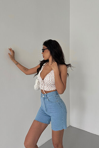 XRAY JEANS Жіночі міні-джинсові шорти з високою талією з бавовняного льоду синього кольору