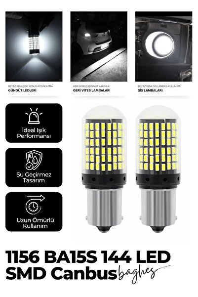 Baghes P21w SMD 1156 144 Ledli Ultra Parlak Geri Vites Park Ampül Tek Duy Bey...