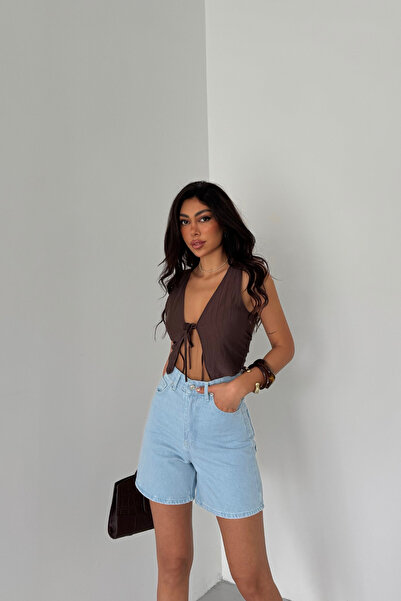 XRAY JEANS Kadın Yüksek Bel Pamuklu Buz Mavi Mini Kot Şort