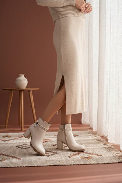 LUVİANO Γυναικεία μπεζ καθημερινά πέτρινα παπούτσια με λεπτομέρεια με φερμουάρ