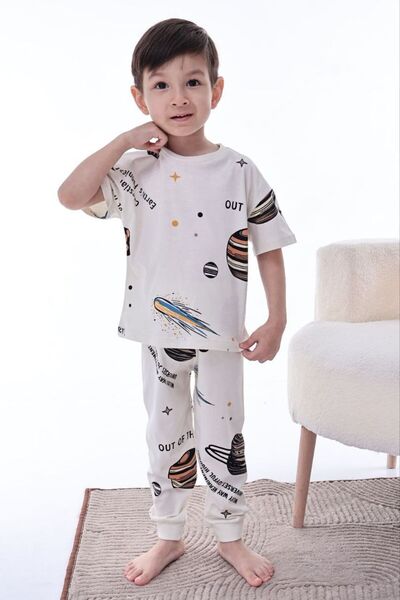 Nimini Kids Set de pijamale pentru băieți cu tematică Space Planet (3-8 ani)