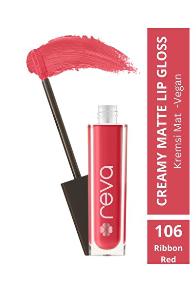 REVA Creamy Matte Lip Ribbon Red - Mat Krem Dudak Parlatıcısı - No: 106 - Veg...