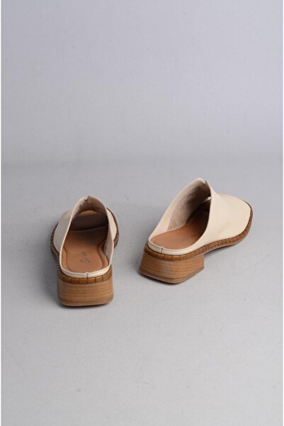 SEÇ KUNDURA Beige Colored GENUINE LEATHER WOMEN'S SLIPPERS - SELECT 022
