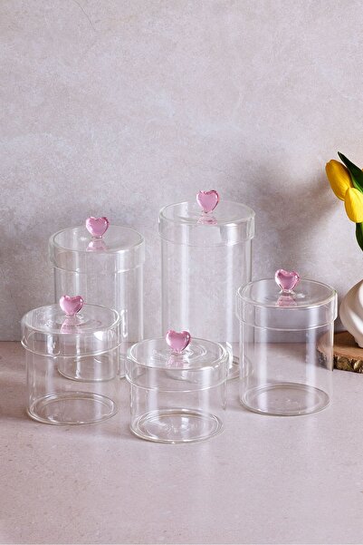 Perotti Hearts Set of 5 Borosilicate Glass Jars