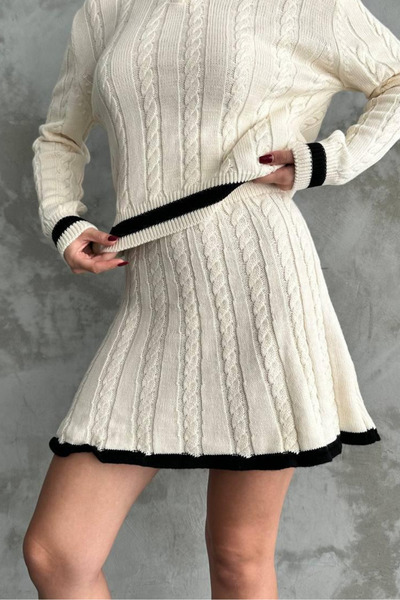 macharel jeans Women's Polo Neck Skirted Knitwear Set Sweater/Skirt