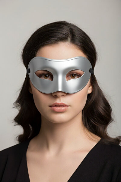 ReilaParty Gümüş Plastik Masquerade Balo Parti Maskesi Düz Renk